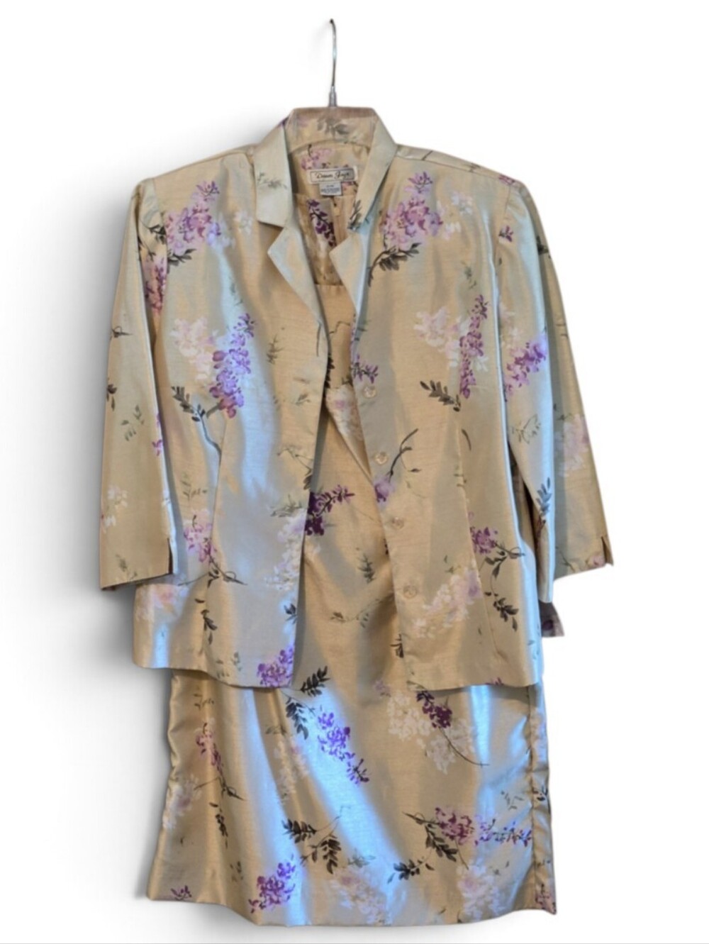 Vintage Dawn Joy 2 Pc Dress Blazer Set Women’s 11/12 Floral Champagne Lavender